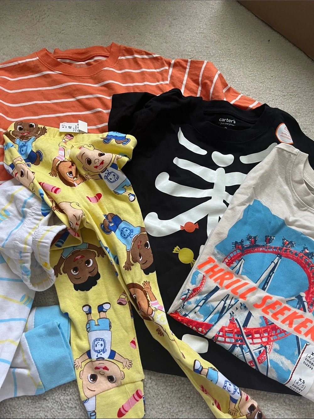 Bundle! Size 4!  Carters&Cat and Jack. Pj bottoms, three tees. New with & wo tag